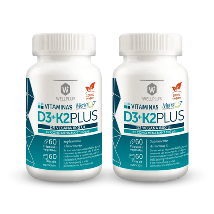 Pack x2 Vitamina D3+K2 plus 60caps Wellplus
