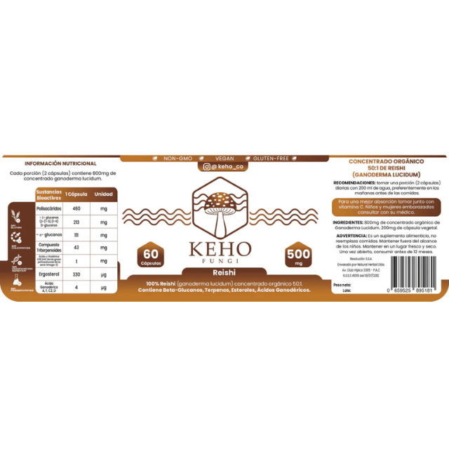 Hongo reishi 500mg 60caps Keho