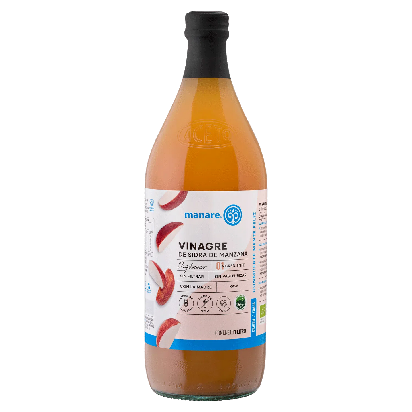 Vinagre de Sidra de Manzana 1 lt Orgánico Manare