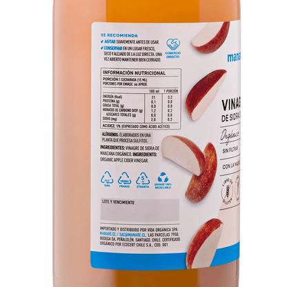 Vinagre de Sidra de Manzana 1 lt Orgánico Manare