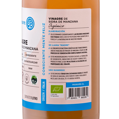 Vinagre de Sidra de Manzana 1 lt Orgánico Manare