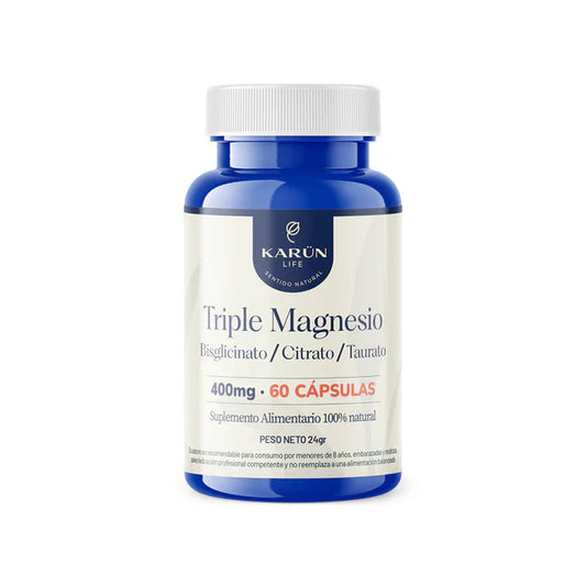 Triple Magnesio - Bisglicinato, Citrato y Taurato 400mg Karun Life