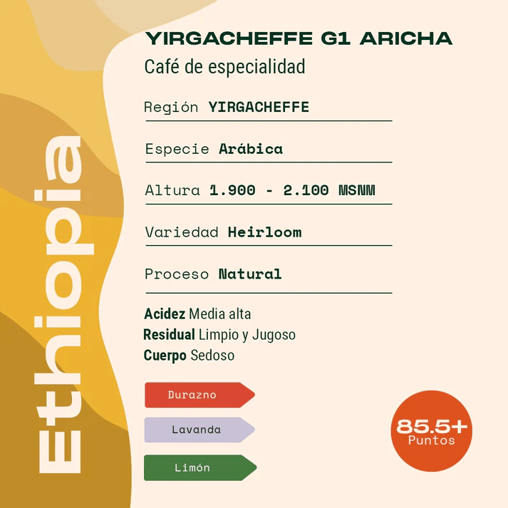 Café Ethiopia yirgacheffe g1 aricha molido 1gr Cultura